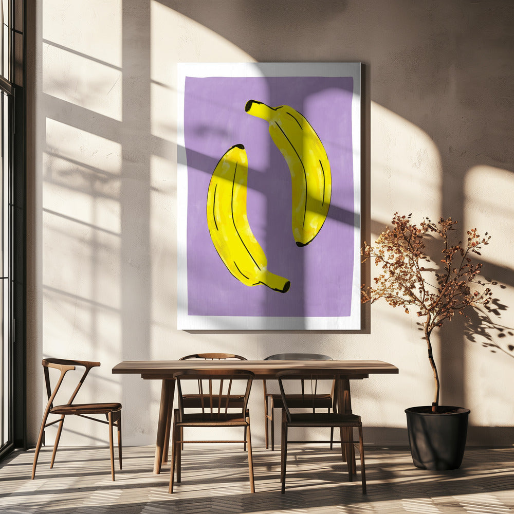 Zwei leuchtend gelbe Bananen | Leinwand