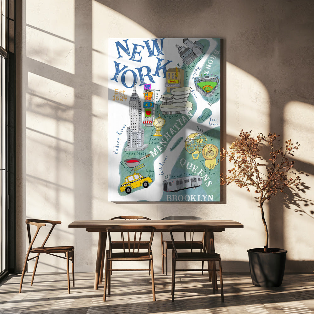 Illustrierte Karte von New York von der Künstlerin Carla Daly | Leinwand-Bilder