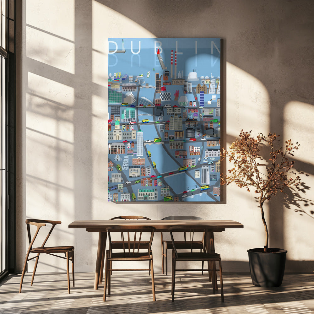 Geïllustreerd uitzicht op Dublin City, Ierland door kunstenaar Carla Daly | Canvasprints