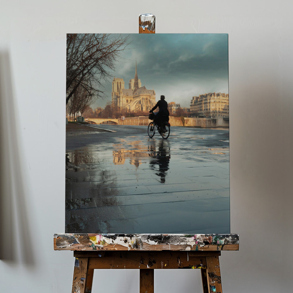 Notre Dame and cyclist | Canvas