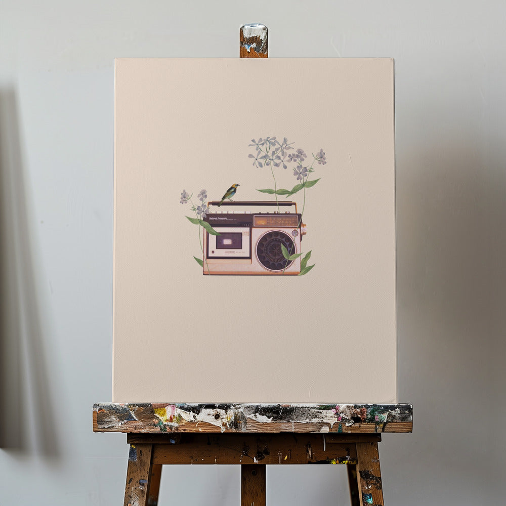 Blomster vintage radio | Lærredsbilleder