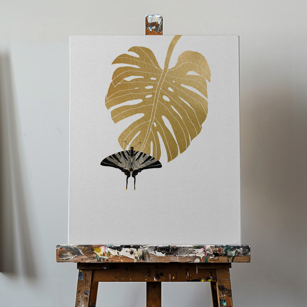 Mariposa y hoja de monstera | Impresiones en Lienzo