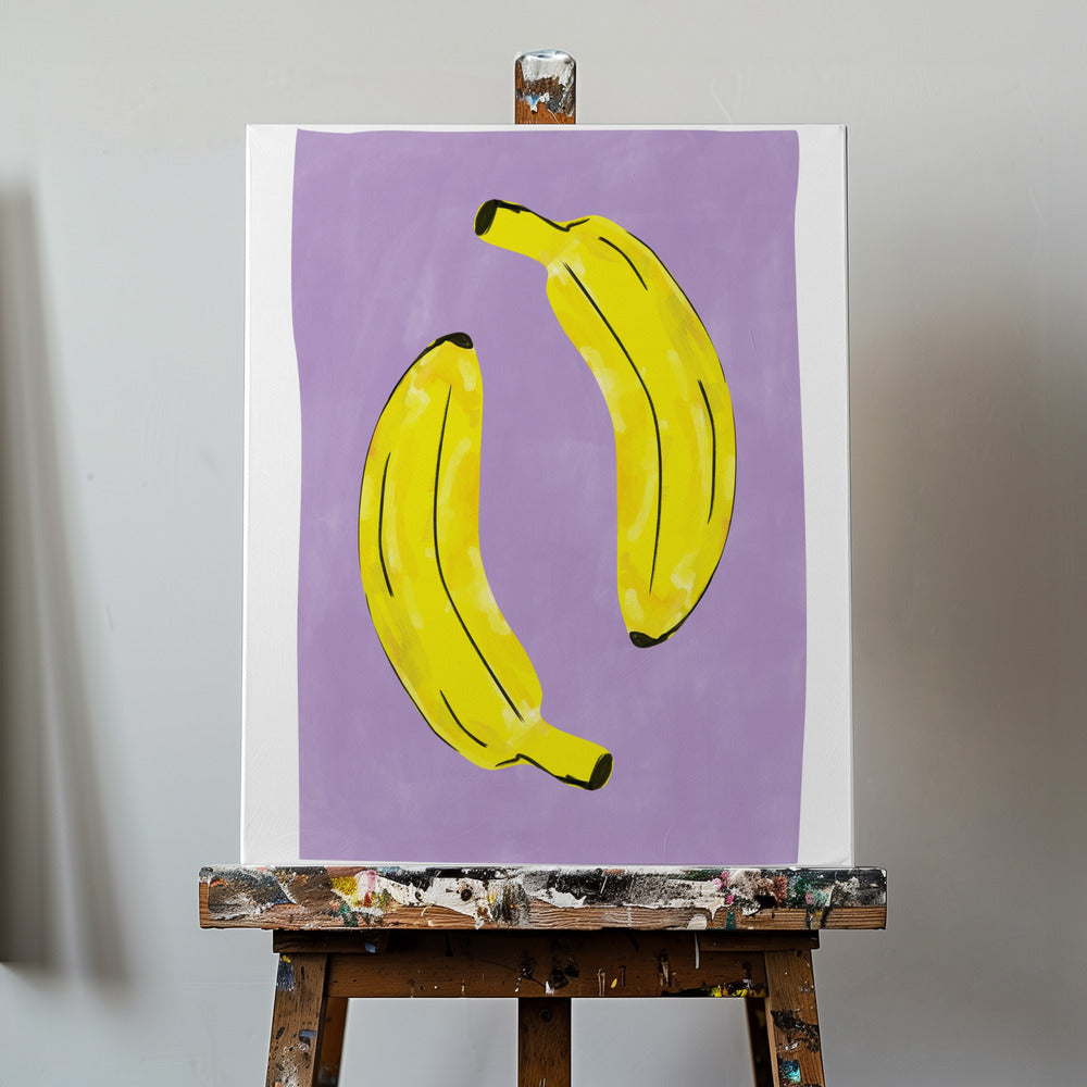 Zwei leuchtend gelbe Bananen | Leinwand