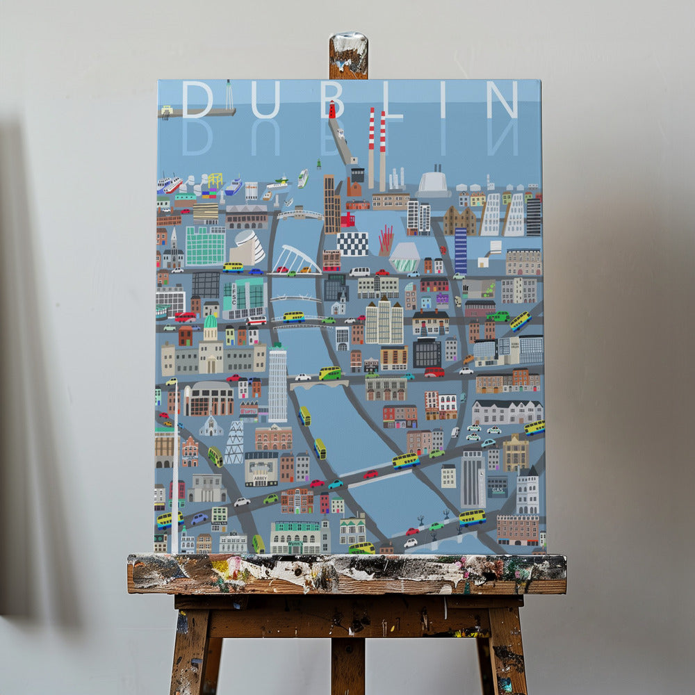 Geïllustreerd uitzicht op Dublin City, Ierland door kunstenaar Carla Daly | Canvasprints
