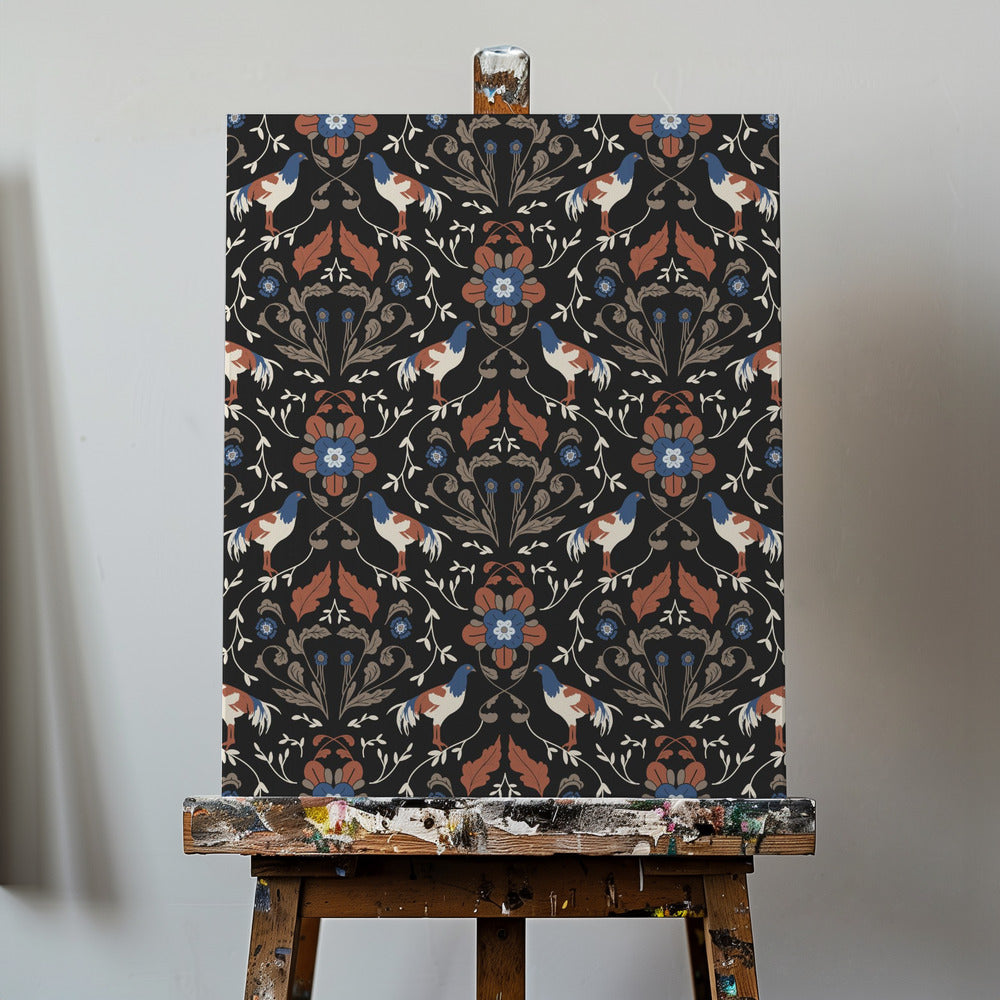 Roosters Beige Pattern | Canvas