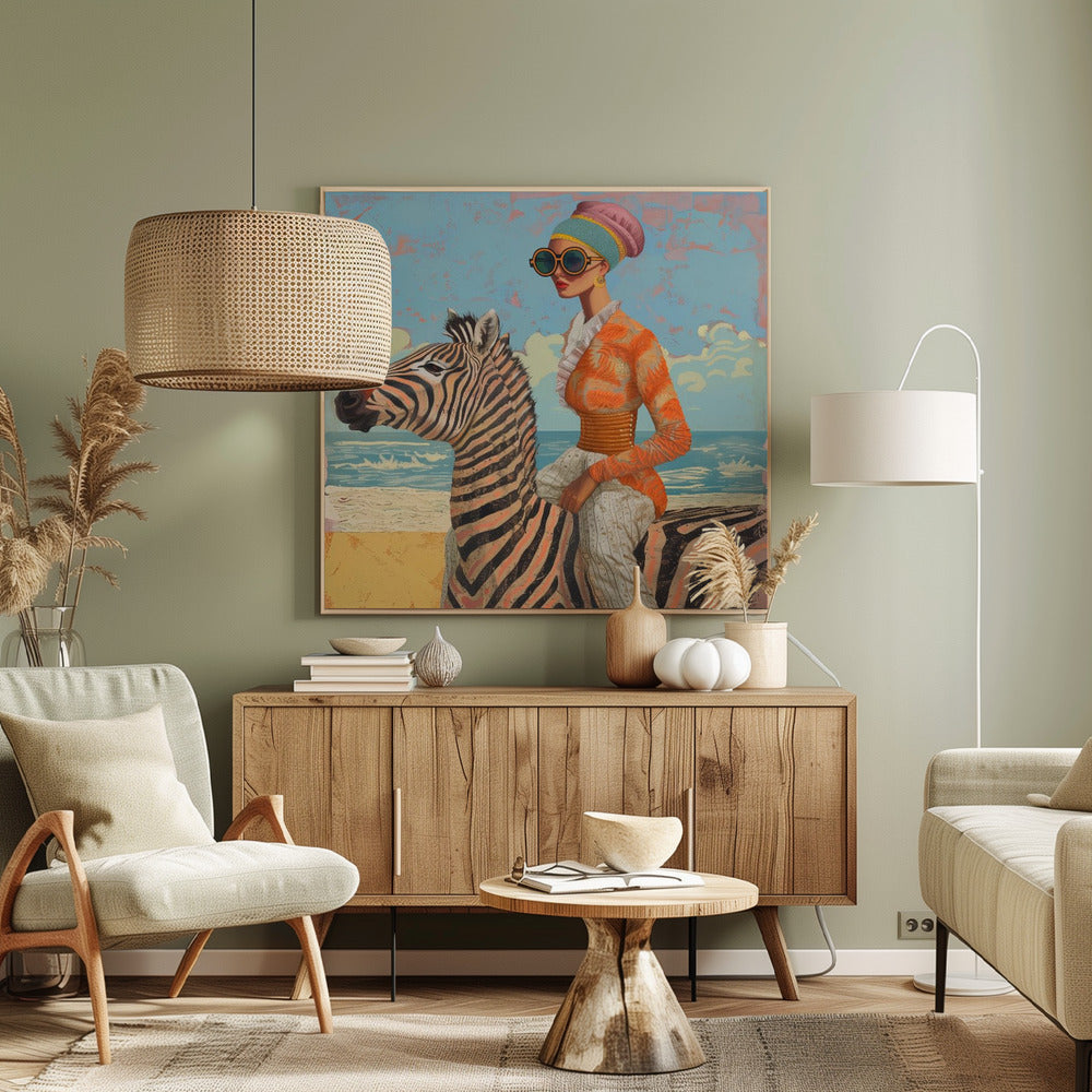 Vrouw en zebra | Canvasprints