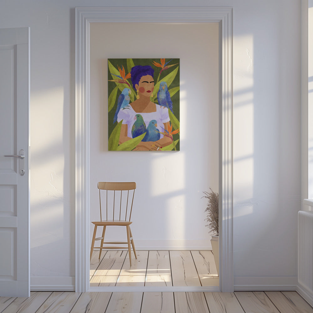 Frida og fugle | Lærredsbilleder
