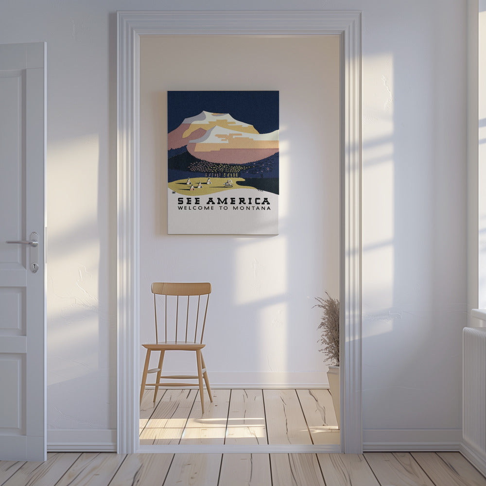 Se Amerika. Velkommen til Montana (1936) Rejse Plakater - Kunsttryk Af Richard Halls | Lærredsbilleder