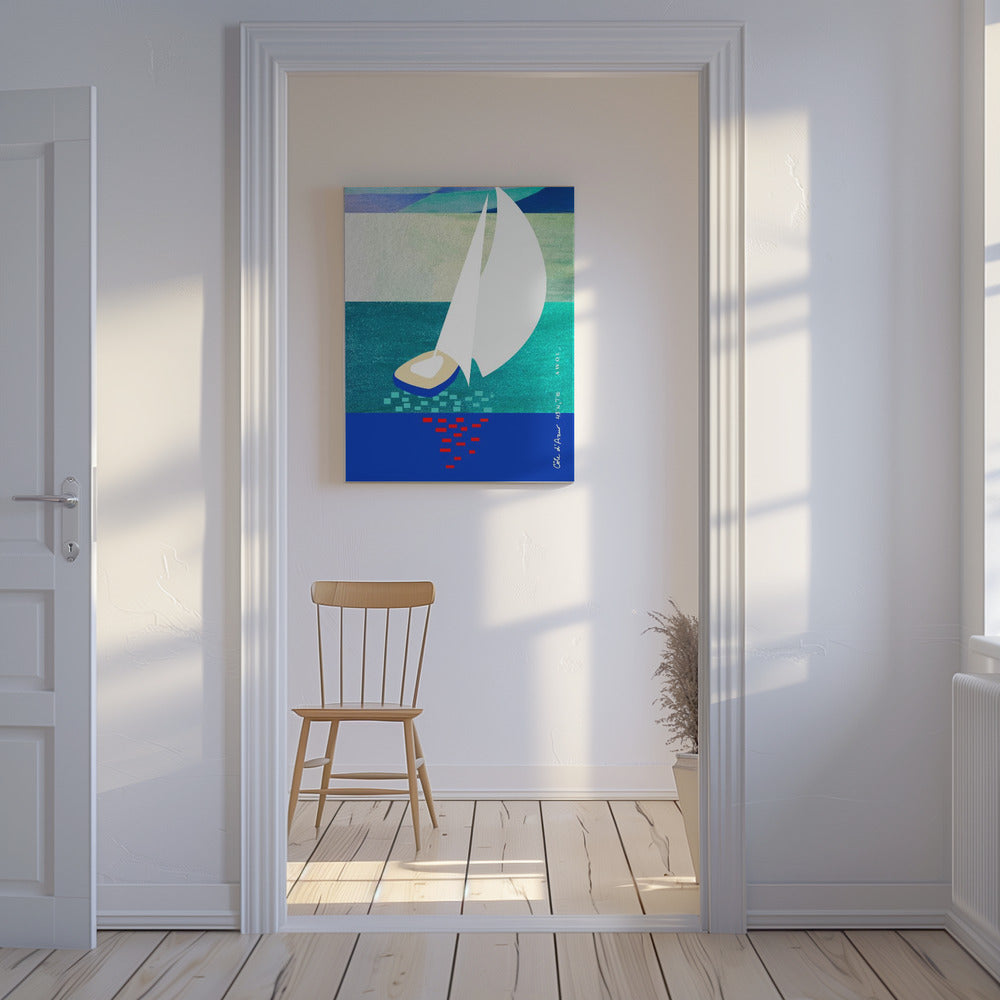 Voilier blanc sur la Côte d'Azur avec reflets sur la mer | Tableaux sur Toile