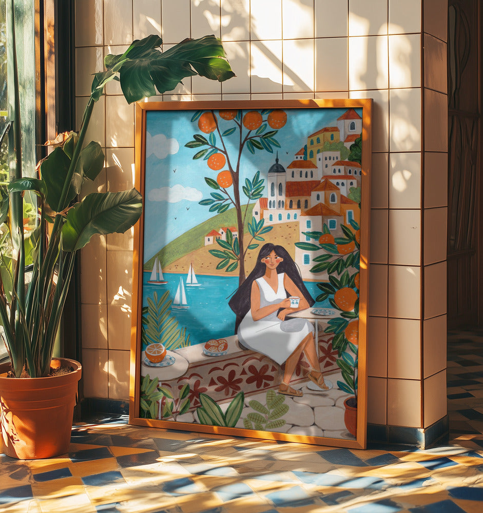 Voyage Posters - Affiche Artistique femme sur la côte méditerranéenne | Posters - Affiche Artistique