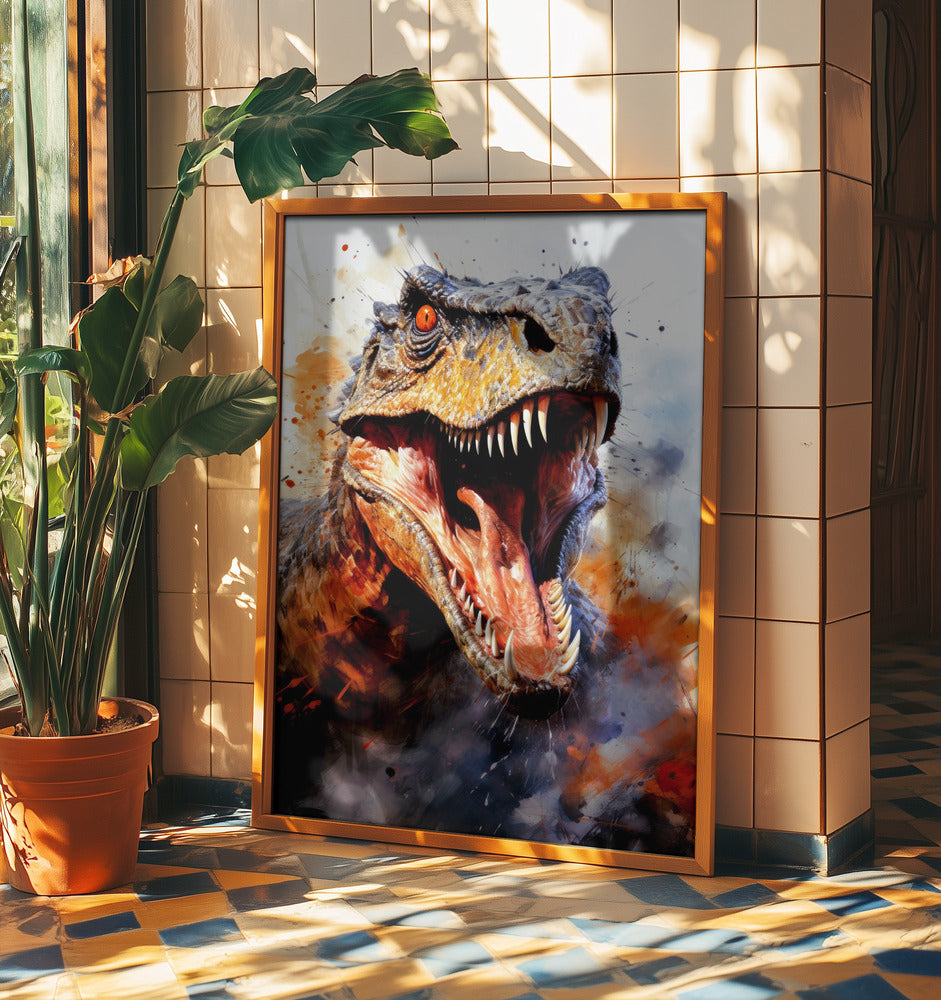 Utahraptor dinosaurie akvarell djurkonst poster |