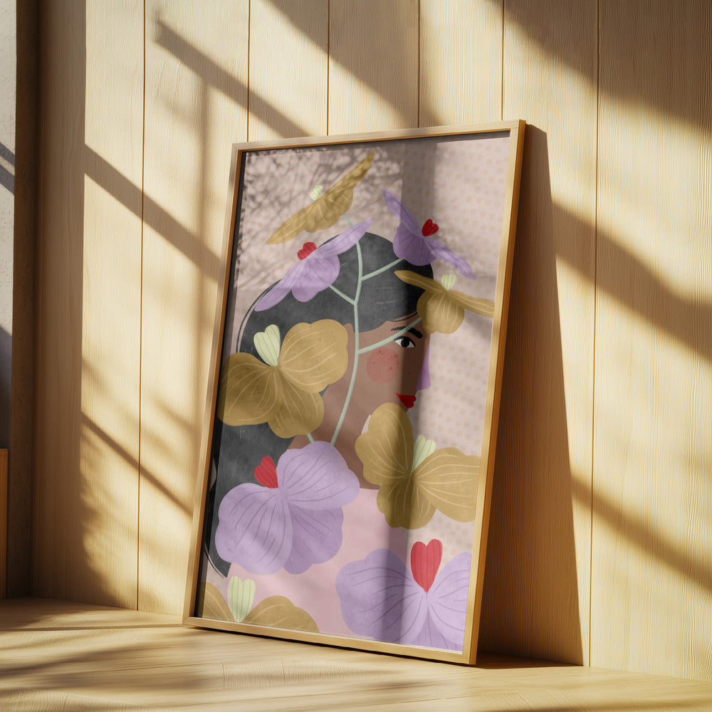 Dold bakom gula lila blommor | Poster