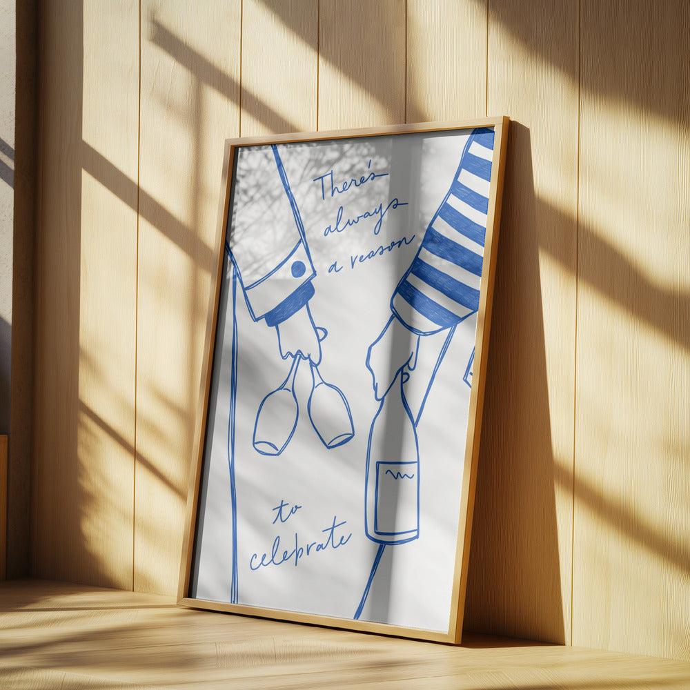 Kvinna som håller vinflaska och vinglas (Blå) - Wine Vin Femme Bleu | Poster
