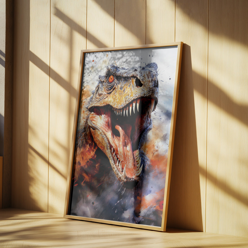 Utahraptor dinosaurie akvarell djurkonst poster |