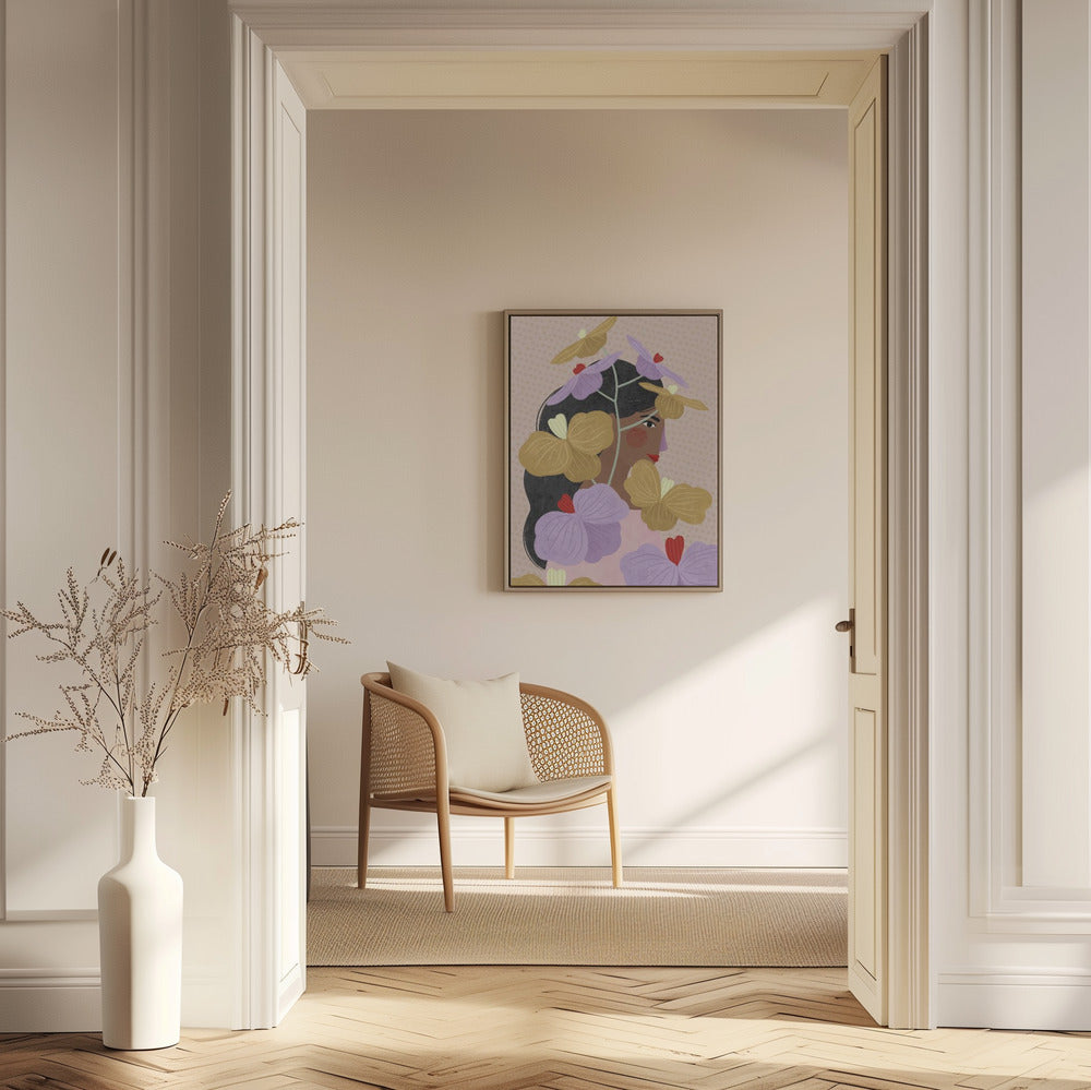 Dold bakom gula lila blommor | Poster
