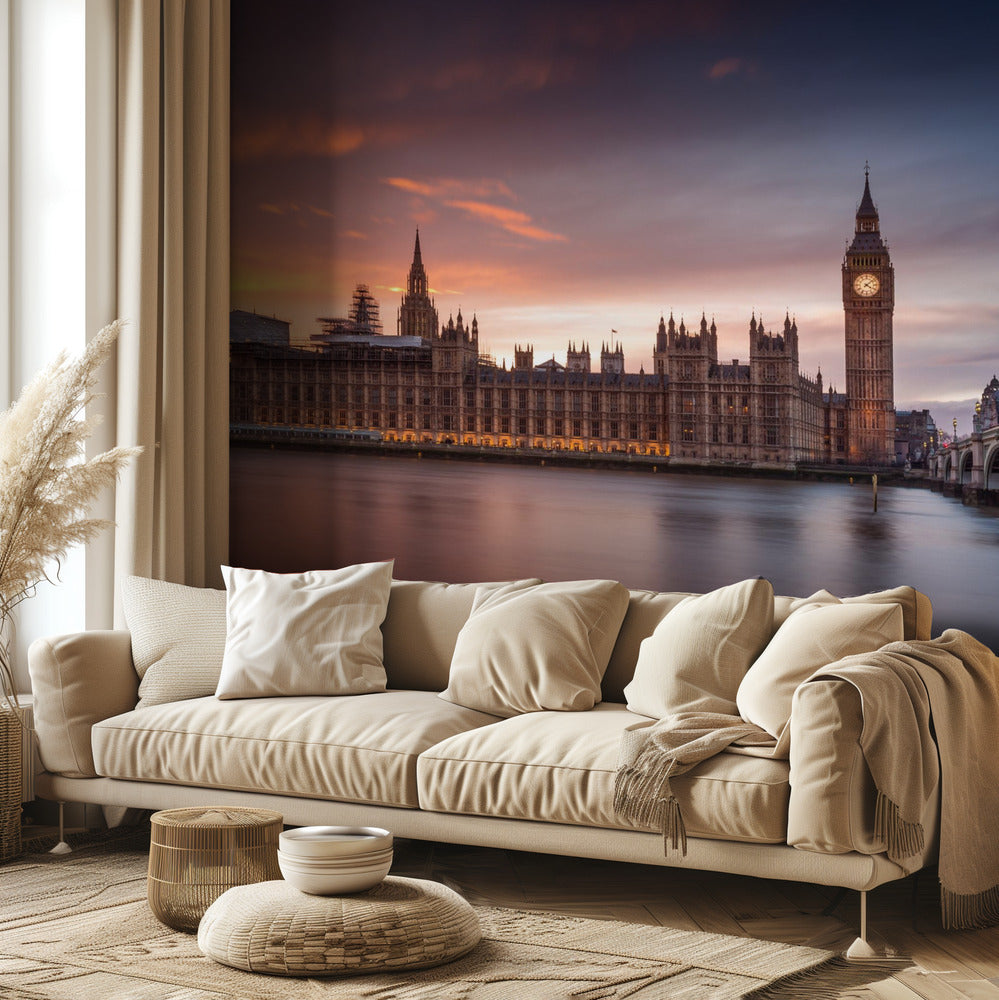Coucher de soleil au Palais de Westminster à Londres | Papier Peint Photo