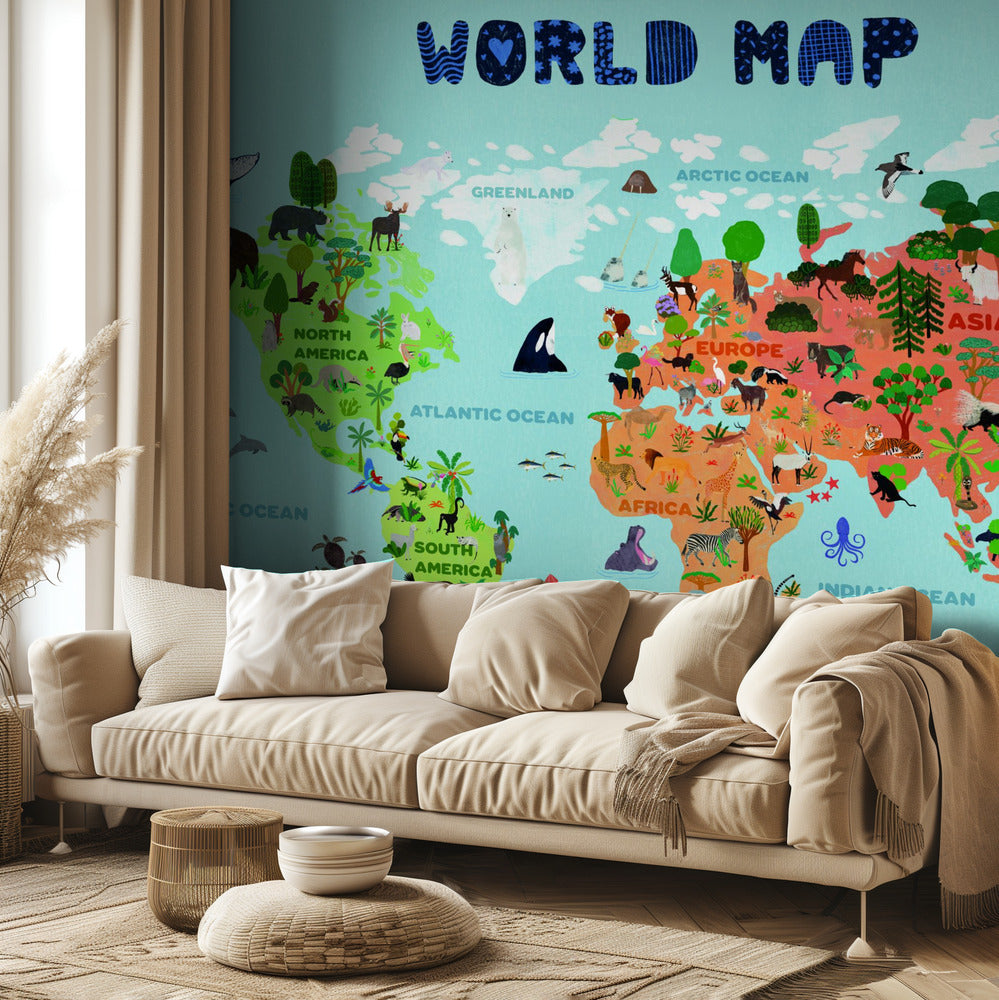 Carte du monde pour les enfants | Papier Peint Photo