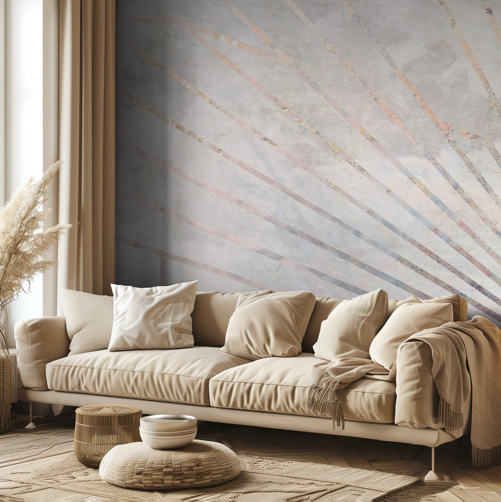 Goldenes geometrisches Wandbild aus Beton mit Sonnenstrahlen | Fototapeten
