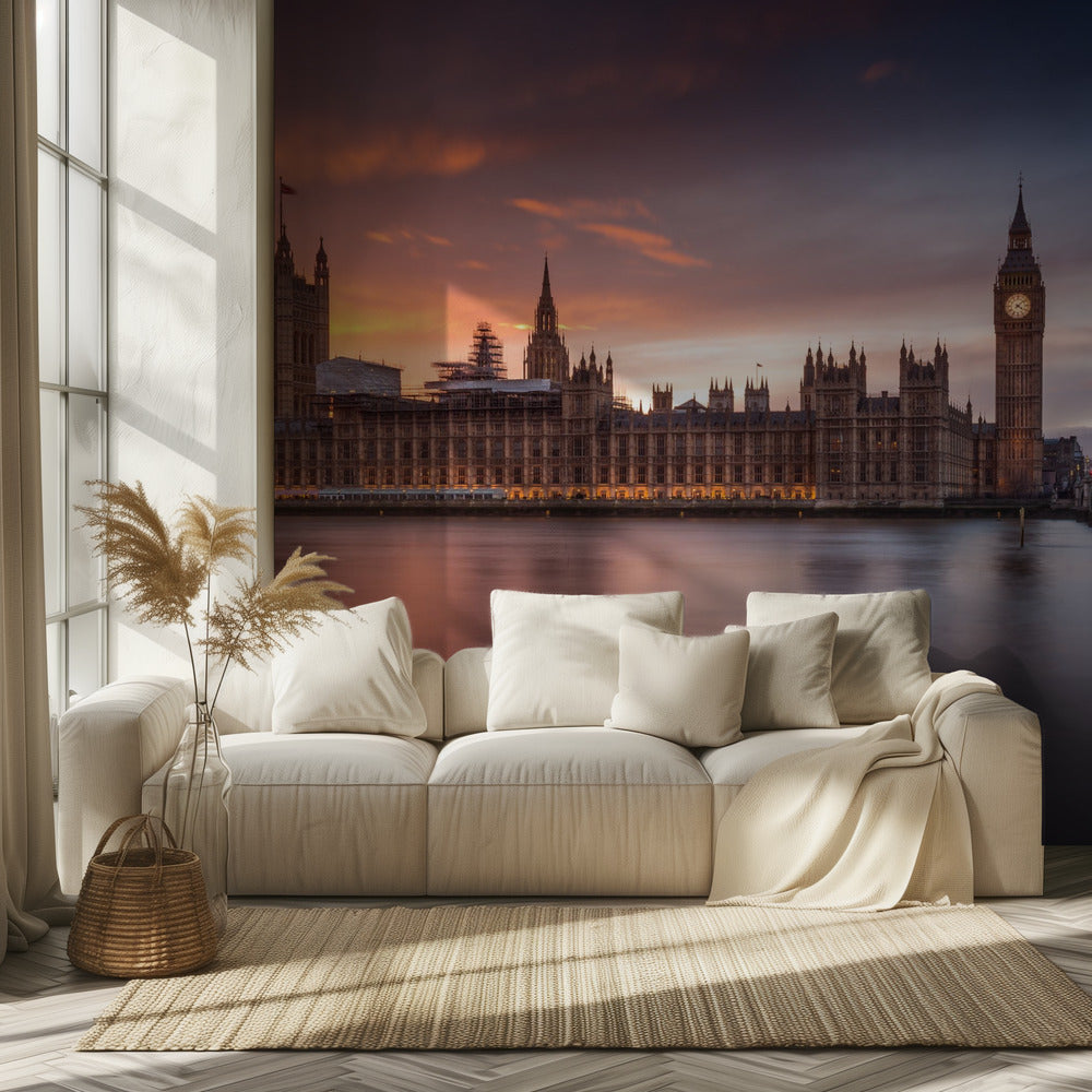 Coucher de soleil au Palais de Westminster à Londres | Papier Peint Photo