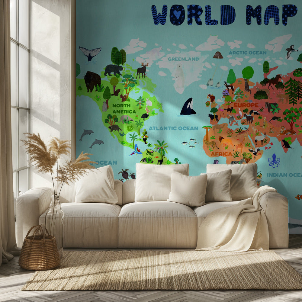 Carte du monde pour les enfants | Papier Peint Photo