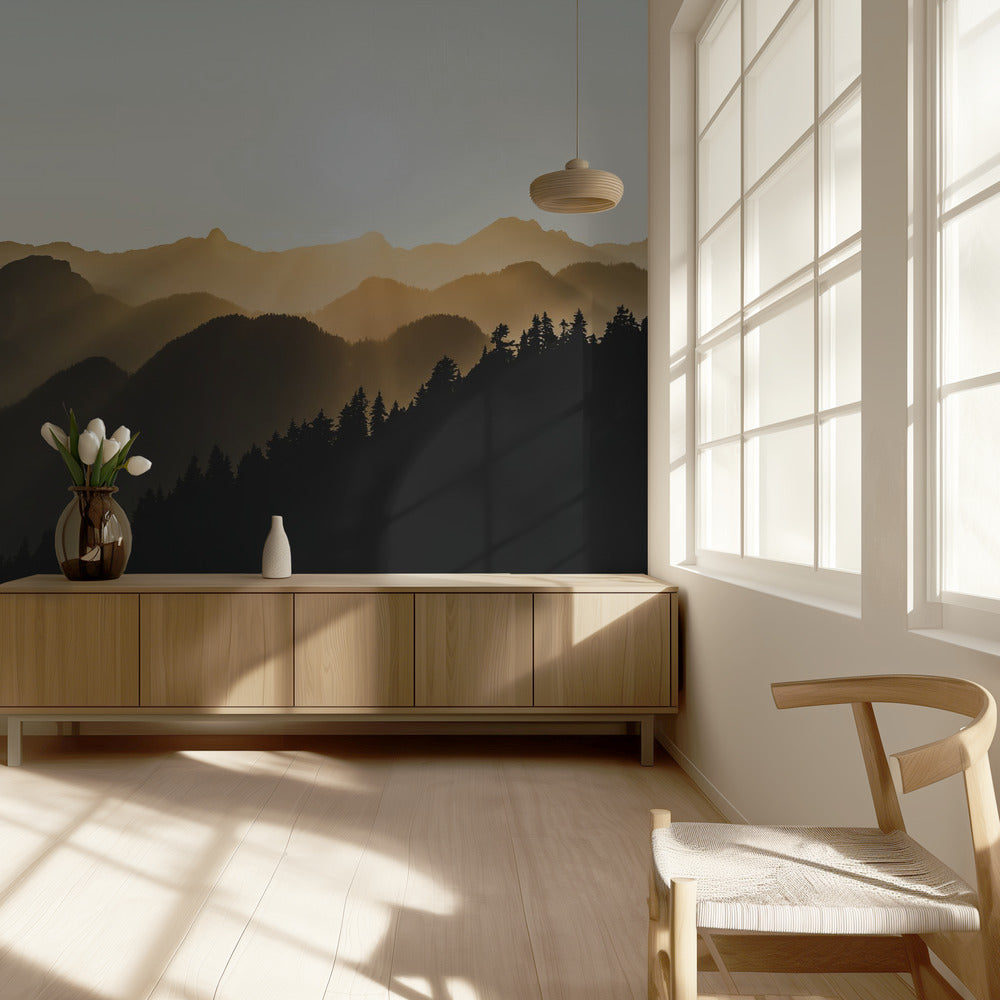 Rayons de soleil couchant sur les montagnes | Papier Peint Photo
