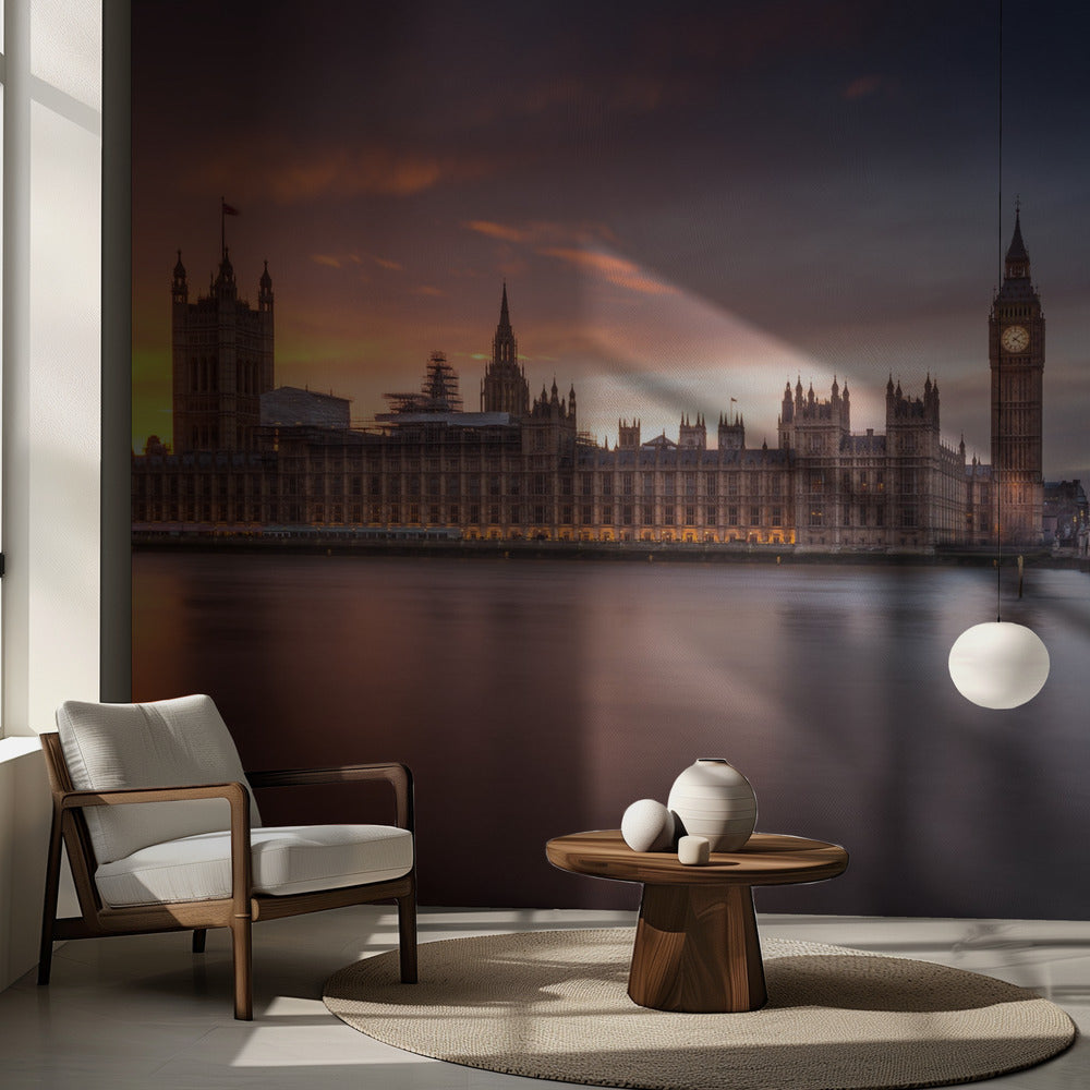 Coucher de soleil au Palais de Westminster à Londres | Papier Peint Photo