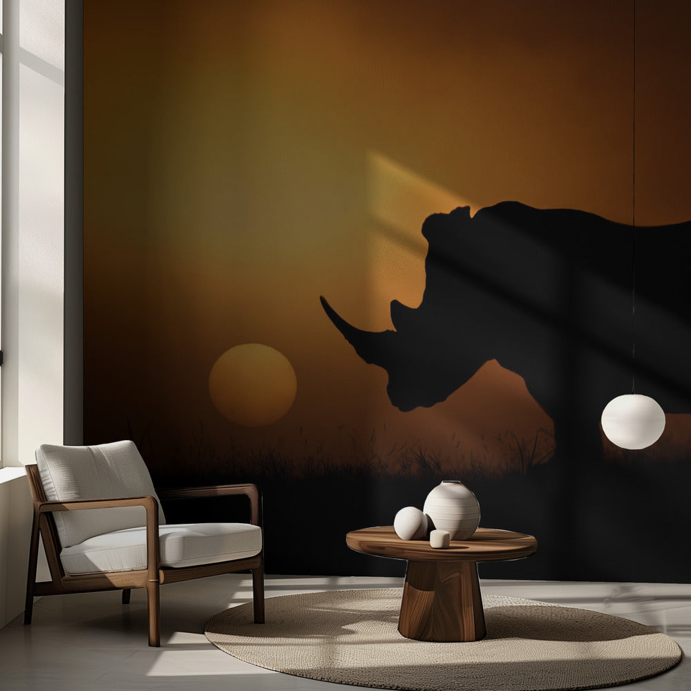 Neushoorn zonsopgang | Fotobehang