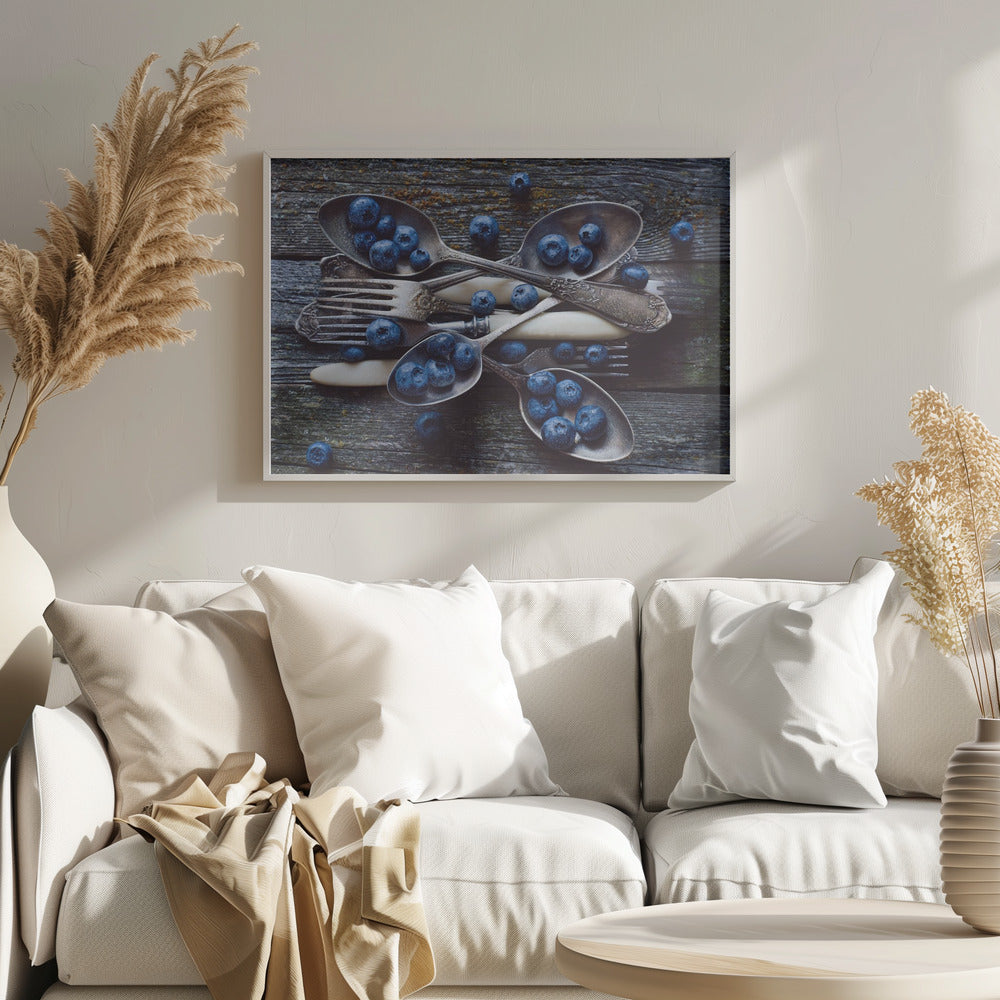 Fresh Blueberries On Weathered Wooden Planks | Poster