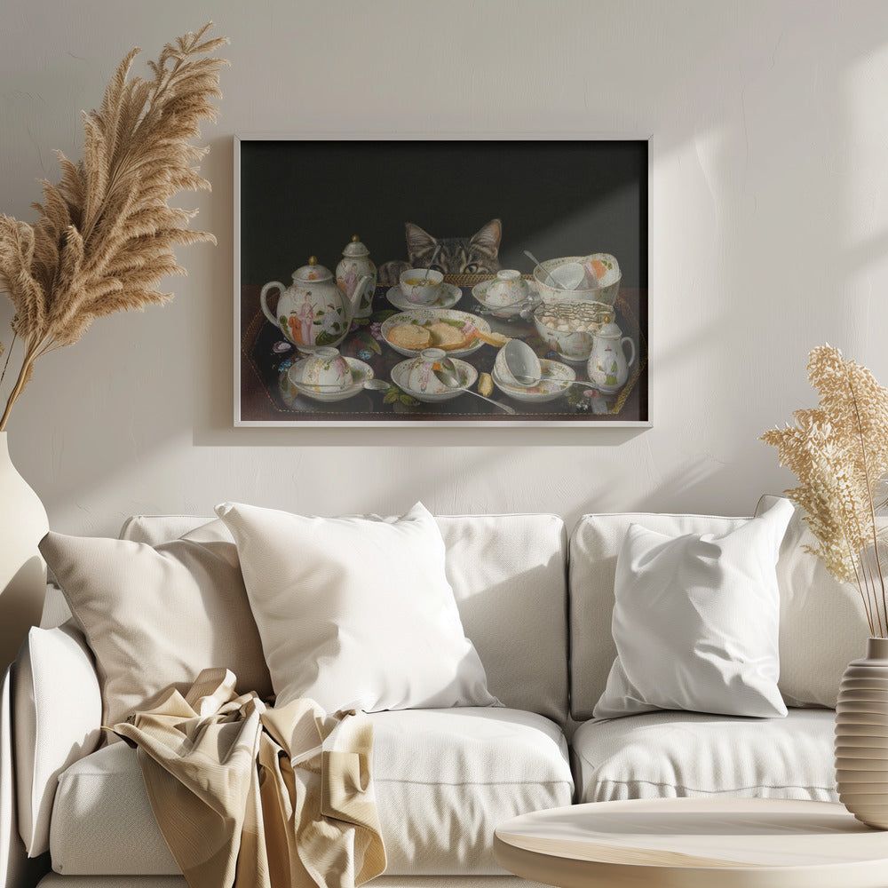 A Tea Set With A Cat | Poster