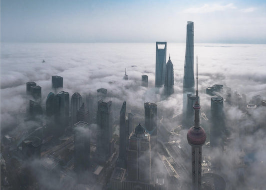 Shanghai i dimman från ovan | Fototapet