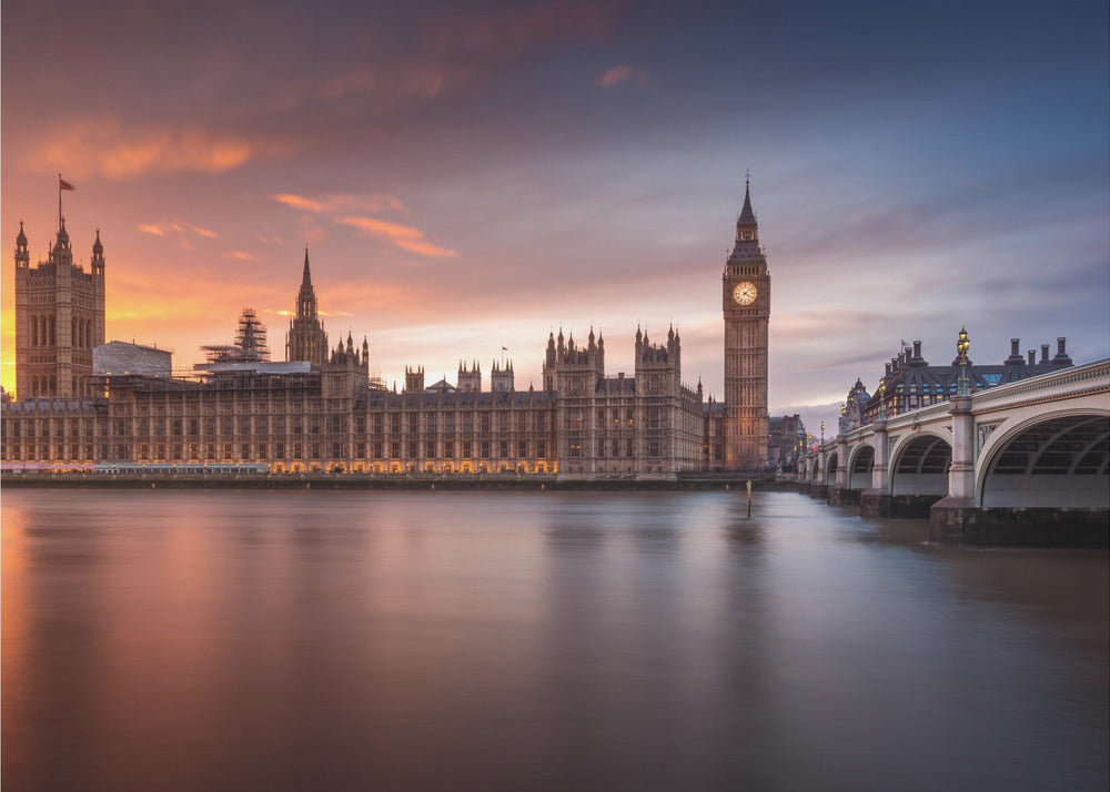 Coucher de soleil au Palais de Westminster à Londres | Papier Peint Photo