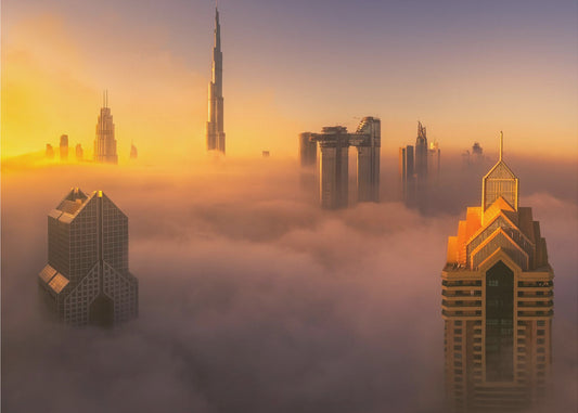 Dubai tåget solopgang i byen A738873 | Lærredsbilleder