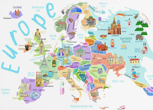 Illustrert kart over Europa av kartillustratør Carla Daly | Lerretsbilder