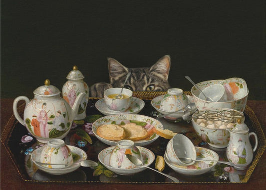 A Tea Set With A Cat | Poster