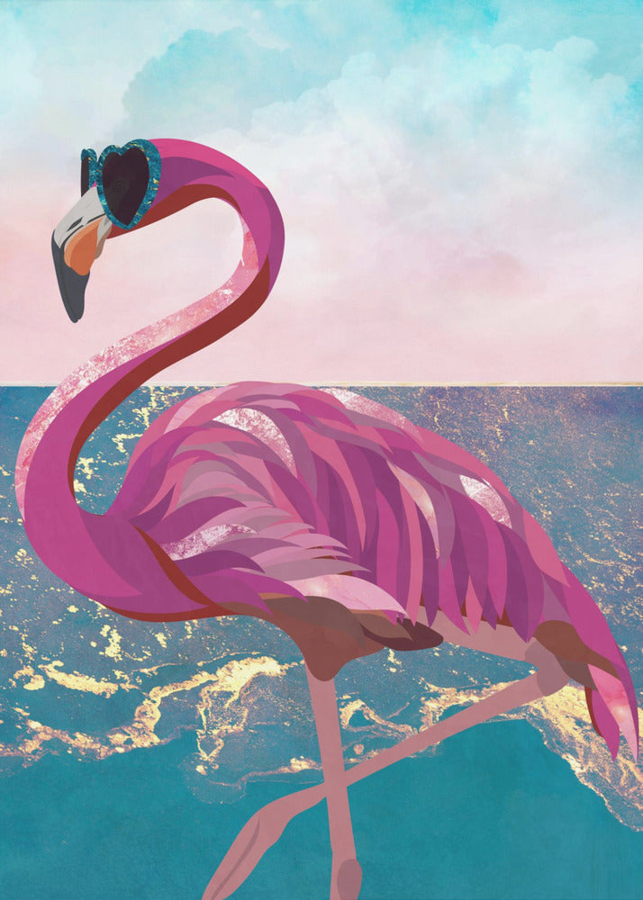 Le flamant rose va à la plage | Tableaux sur Toile