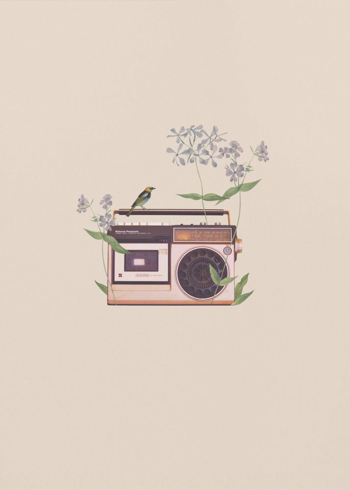 Blomster vintage radio | Lærredsbilleder