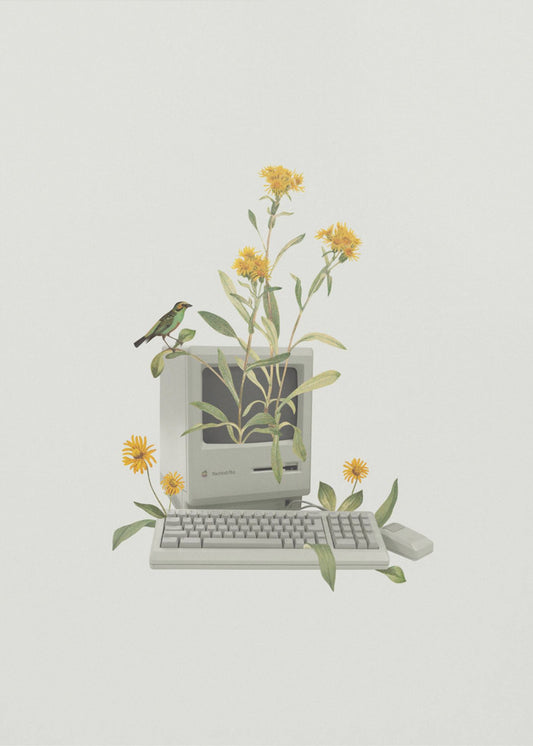 Blomsterprintet vintage computer | Lærredsbilleder