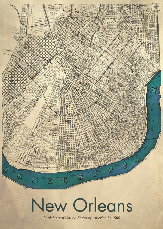 Kart over New Orleans | Lerretsbilder