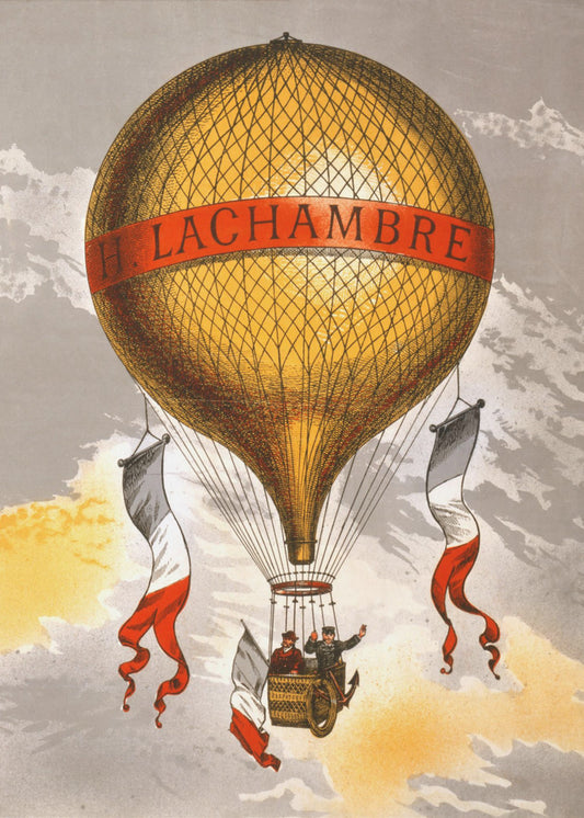 Ballong merket med to menn som rir i kurven 1880 | Lerretsbilder