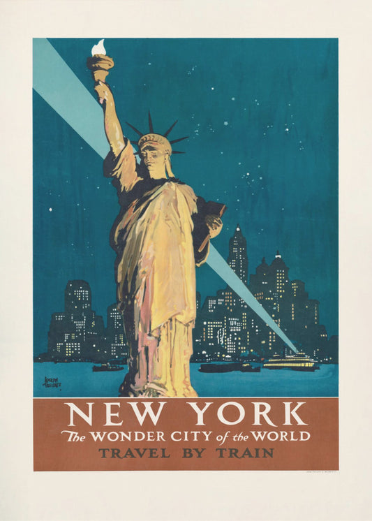New York, maailman ihmekaupunki. Matkusta junalla (1927) Julisteet - Taidevedokset Kirjoittanut Adolph Treidler | Canvastaulut