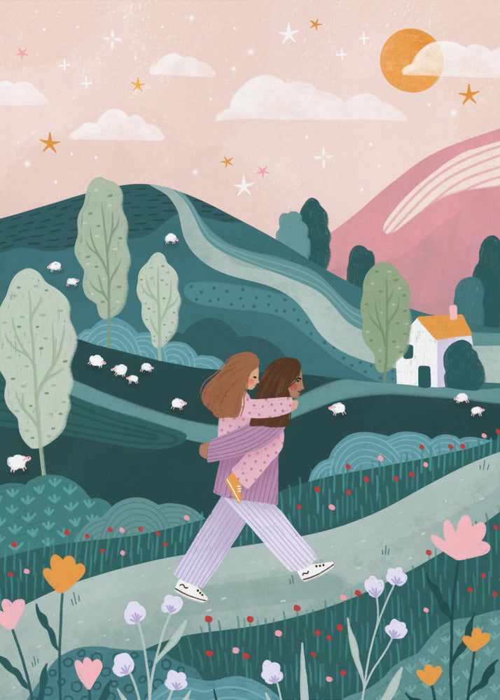Promenade à la campagne entre maman et fille | Tableaux sur Toile