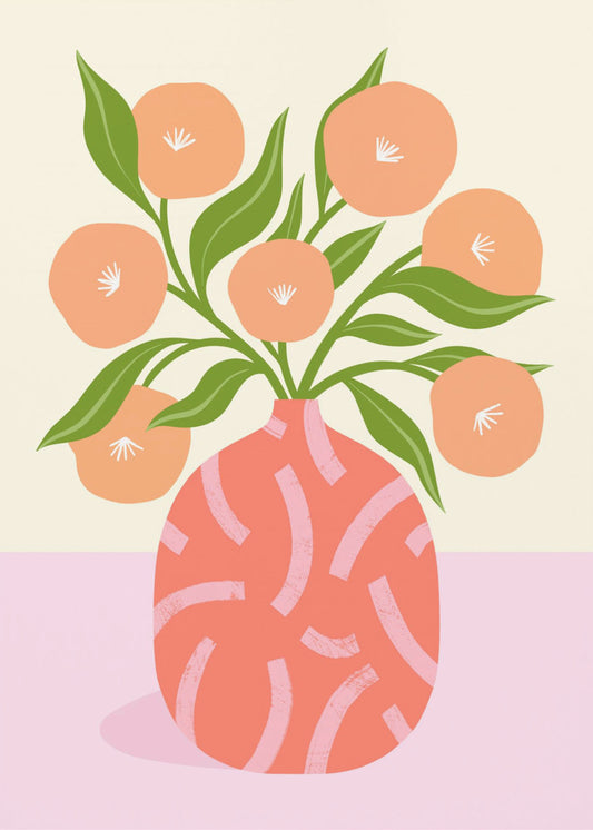 Flowers in Coral Vase | Canvas