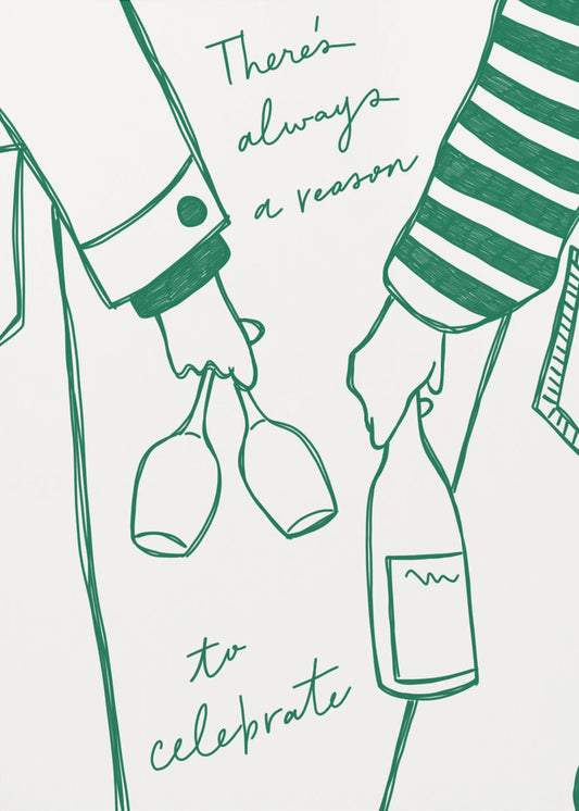 Woman holding wine bottle and wine glass (Green) - Wine Vin Femme Vert | Poster