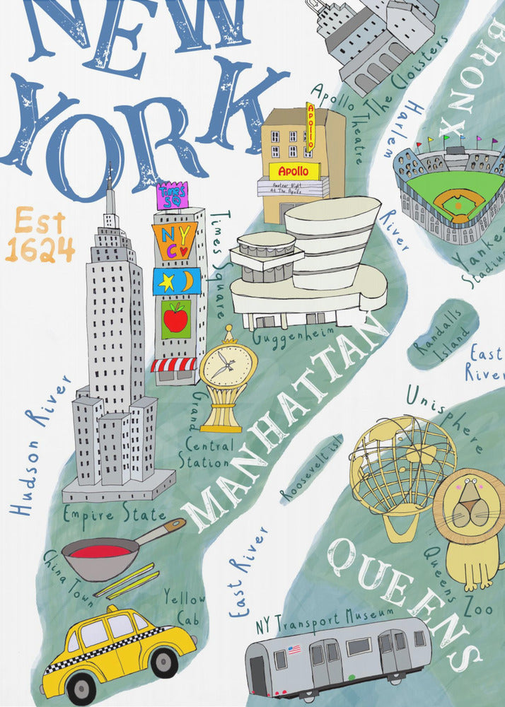 Illustrierte Karte von New York von der Künstlerin Carla Daly | Leinwand-Bilder