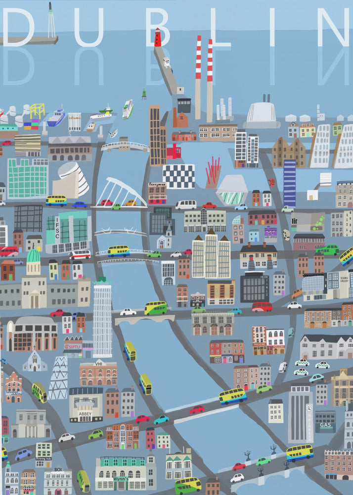 Geïllustreerd uitzicht op Dublin City, Ierland door kunstenaar Carla Daly | Canvasprints