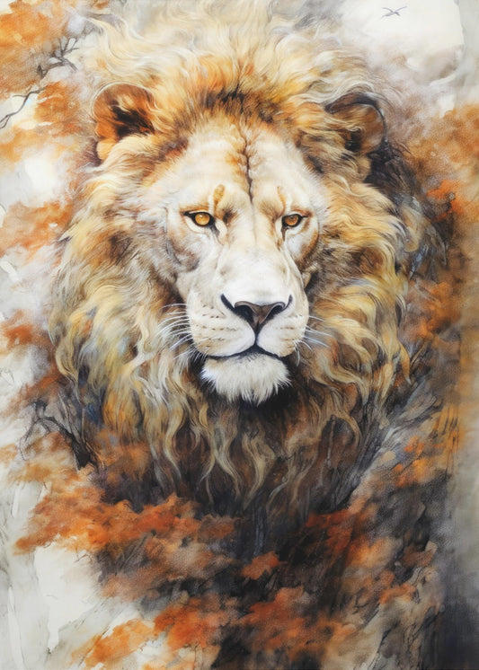 White Lion Watercolor Animal Art | Poster
