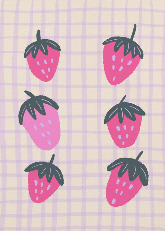 Abstract strawberries on a grid pattern | Canvas