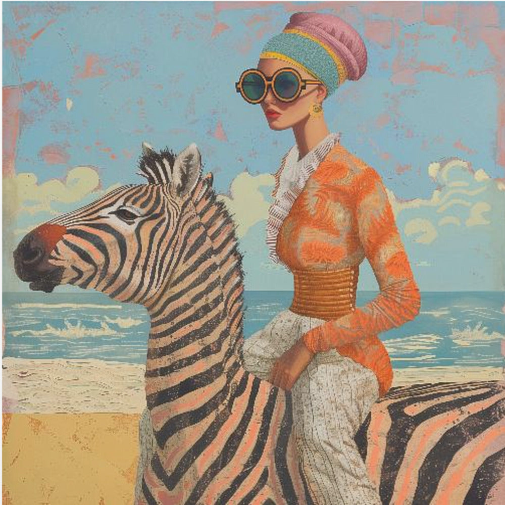 Vrouw en zebra | Canvasprints